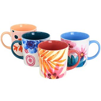 Spice by Tia Mowry Goji Blossom Fine Ceramic 4 pc 17oz Mug Set in Multi Color