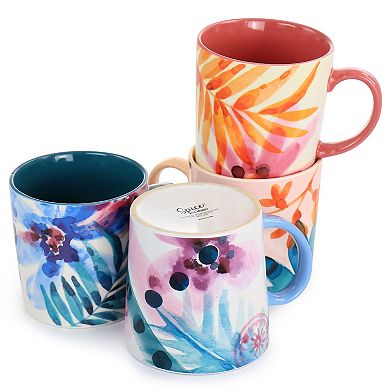 Spice by Tia Mowry Goji Blossom Fine Ceramic 4 Piece 17oz Mug Set in Multi Color