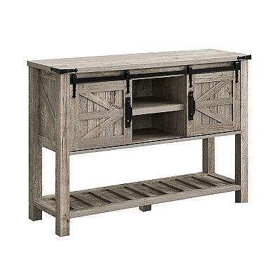 OKD Farmhouse Console Entryway Table with Sliding Barn Doors Light Rustic Oak
