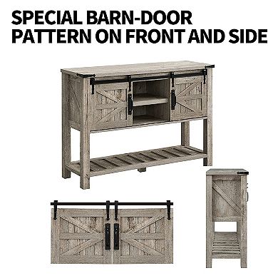 OKD Farmhouse Console Entryway Table with Sliding Barn Doors, Light Rustic Oak