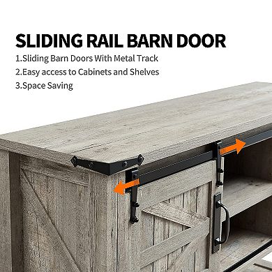 OKD Farmhouse Console Entryway Table with Sliding Barn Doors, Light Rustic Oak