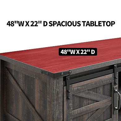 OKD Farmhouse 48 Inch Coffee Table with Sliding Barn Doors, Dark Rustic Oak