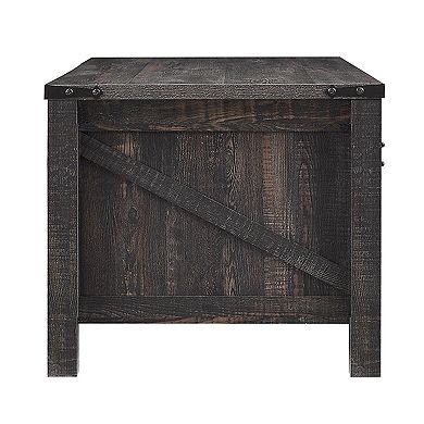 OKD Farmhouse 48 Inch Coffee Table with Sliding Barn Doors, Dark Rustic Oak