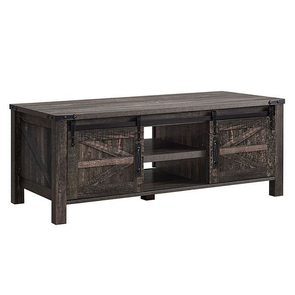 OKD Farmhouse Console Entryway Table with Sliding Barn Doors, Reclaimed