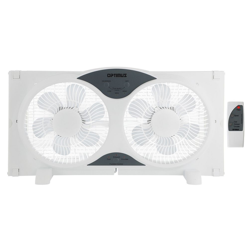 Optimus 8 in. Electric Reversible Twin Window Fan with Thermostat & LED