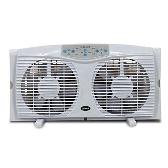 Optimus 8 in Electric Reversible Twin Window Fan with Thermostat & LED