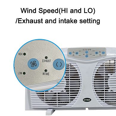 Optimus 8 in. Electric Reversible Twin Window Fan with Thermostat & LED