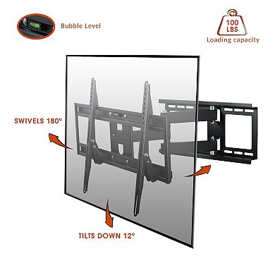 MegaMounts Full Motion Television Wall Mount with Bubble Level for 32-70 Inch Displays