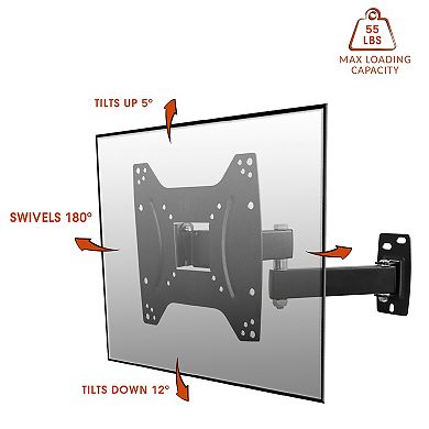 MegaMounts Full Motion, Tilt and Swivel Single Stud Wall Mount for 17- 42 Inch LCD, LED, and Plasma Screens