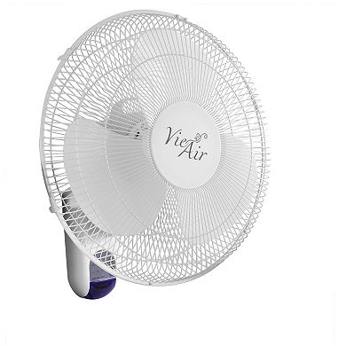 Vie Air 16 Inch 3 Speed Plastic Wall Fan with Remote Control in White