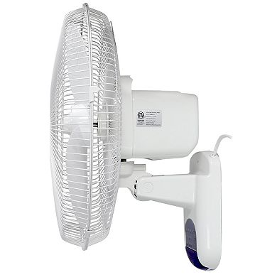 Vie Air 16 Inch 3 Speed Plastic Wall Fan with Remote Control in White