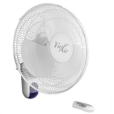 Vie Air 16 Inch 3 Speed Plastic Wall Fan with Remote Control in White