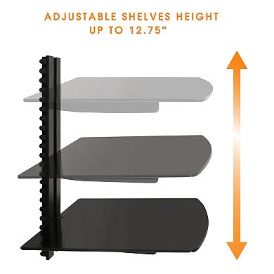 MegaMounts Tempered Glass Double Shelf Single Stud Wall Mount