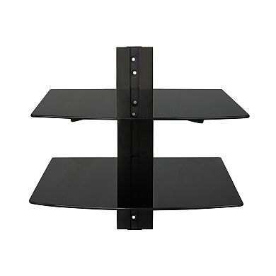 MegaMounts Tempered Glass Double Shelf Single Stud Wall Mount
