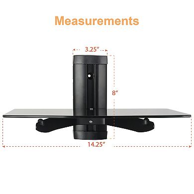 MegaMounts Tempered Glass Single Stud 22 Pound Shelf Wall Mount