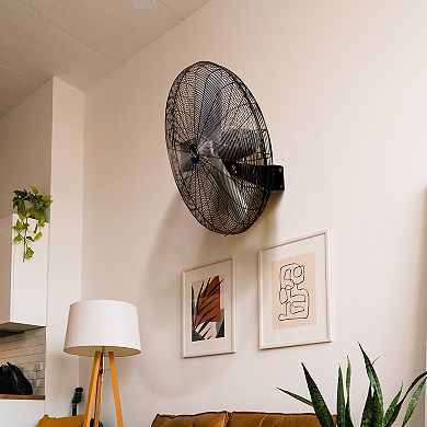 The Vie Air 30 Inch Tilting Wall Mountable Heavy Duty Commercial Strength Oscillating Fan with 3 Speed Motor in Black
