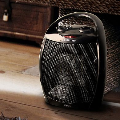 Vie Air 1500W Portable 2 Settings Black Ceramic Heater with Adjustable Thermostat