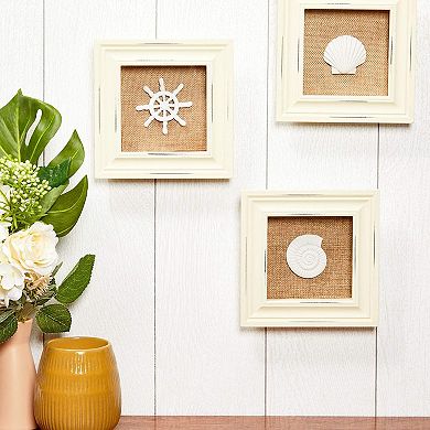 Beach Wall Décor, Shell, Sand Dollar, and Nautical Wheel (6.3 x 6.3 In, 3 Pack)