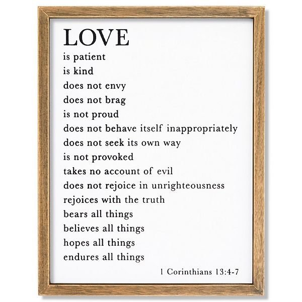 Framed Religious Scripture Wall Art, 1 Corinthians 13 4-7, Rustic Home 