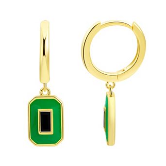 Enamorata Green Enamel & Baguette Cubic Zirconia Charm Hoop Earrings