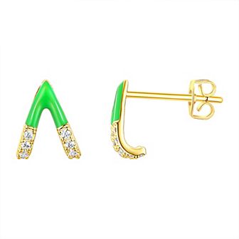 Enamorata Green Enamel & Cubic Zirconia V Post Earrings