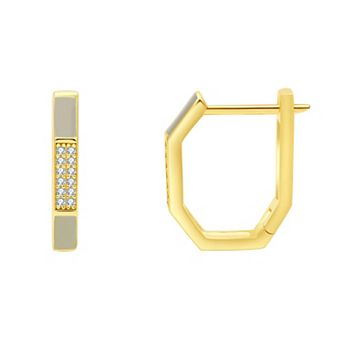 Enamorata White Enamel & Cubic Zirconia Oval Hoop Earrings