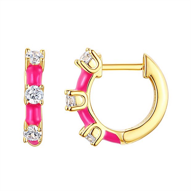 Enamorata Pink Enamel & Cubic Zirconia Huggie Hoop Earrings