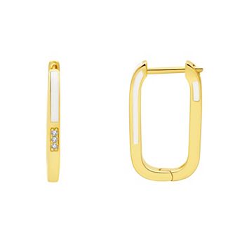 Enamorata Gray Enamel & Cubic Zirconia Hexagon Hoop Earrings