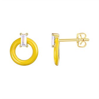 Enamorata Yellow Enamel & Cubic Zirconia Baguette Circle Stud Earrings