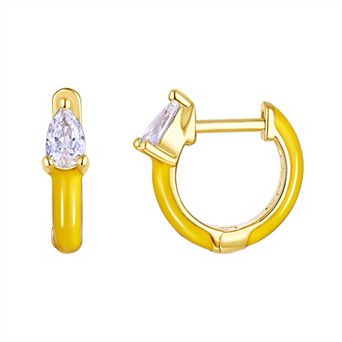 Enamorata Yellow Enamel & Pear Cubic Zirconia Hoop Earrings