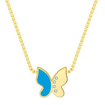 Enamorata Blue Enamel & Cubic Zirconia Butterfly Necklace