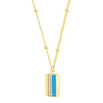 Enamorata Blue Enamel & Cubic Zirconia Tag Pendant Necklace