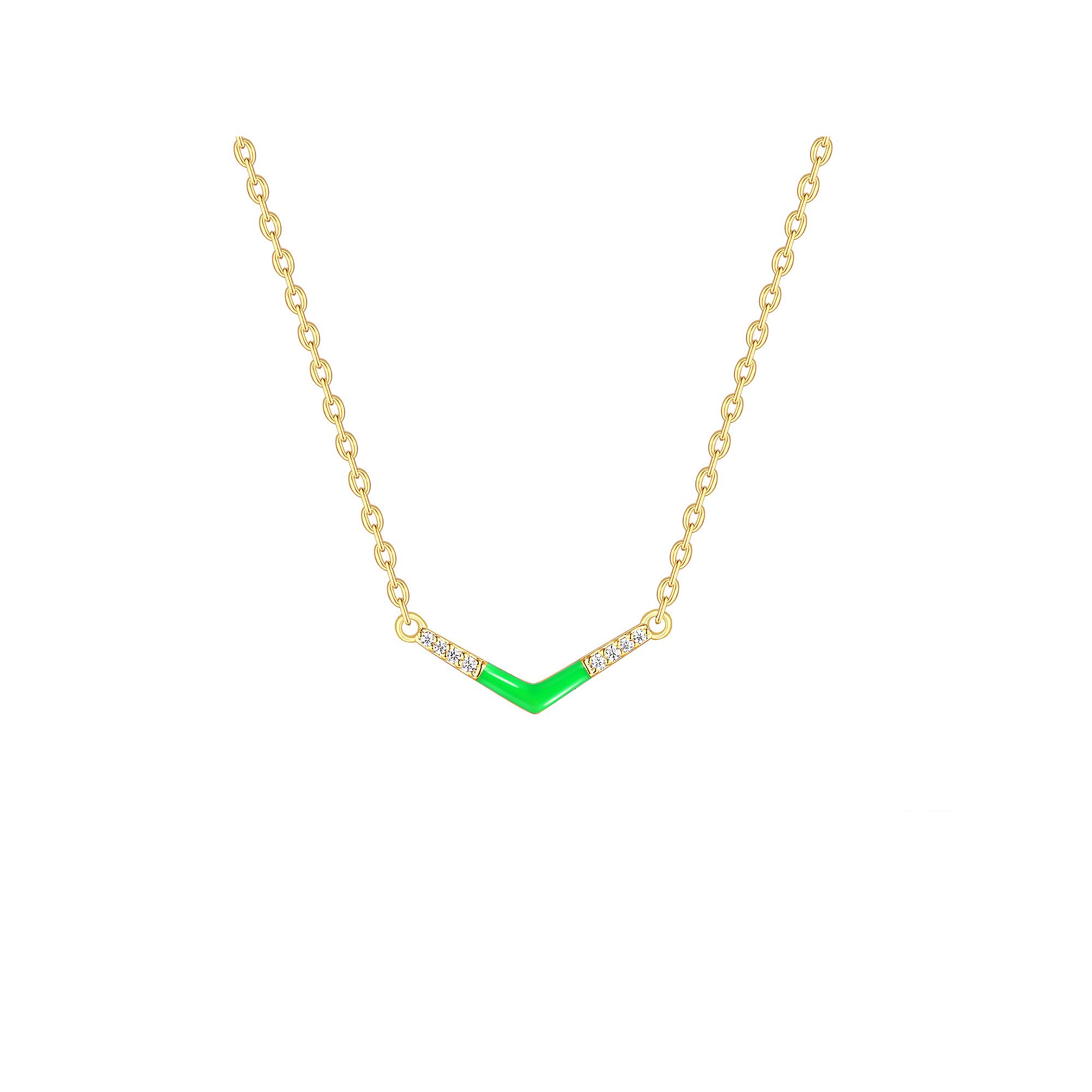 Enamorata Green Enamel & Cubic Zirconia V Necklace, Womens, Size: 18, G