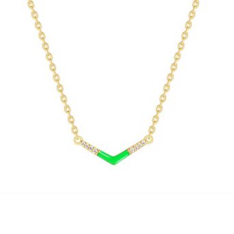 Enamorata Green Enamel & Cubic Zirconia V Necklace