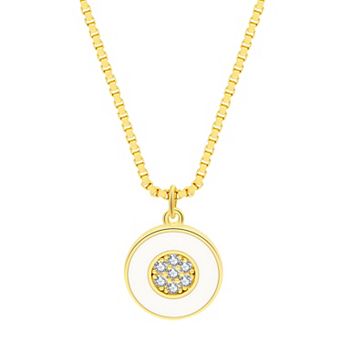 Enamorata White Enamel & Cubic Zirconia Circle Pendant Necklace