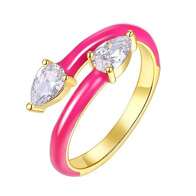 Enamorata Pink Enamel & Pear Cubic Zirconia Wrap Ring