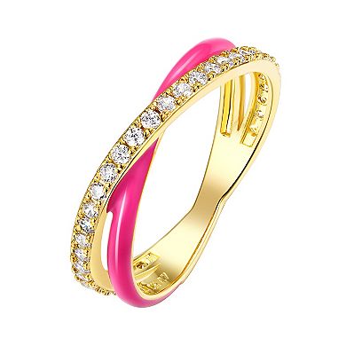 Enamorata Pink Enamel & Cubic Zirconia Crossover Ring