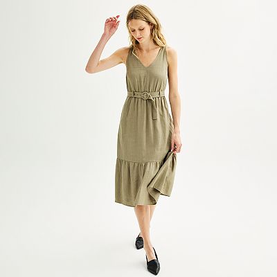 Women's Nine West Belted Sleeveless Midi Dress