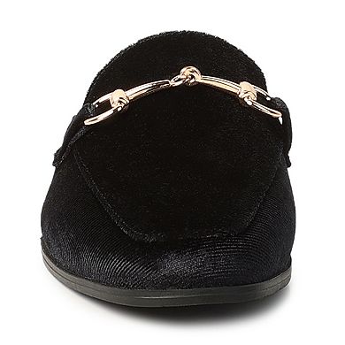 London Rag Women's Velvet Buckled Mules