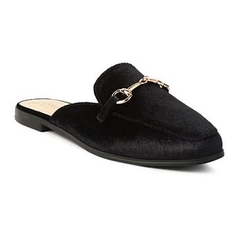 London Rag Women's Velvet Buckled Mules