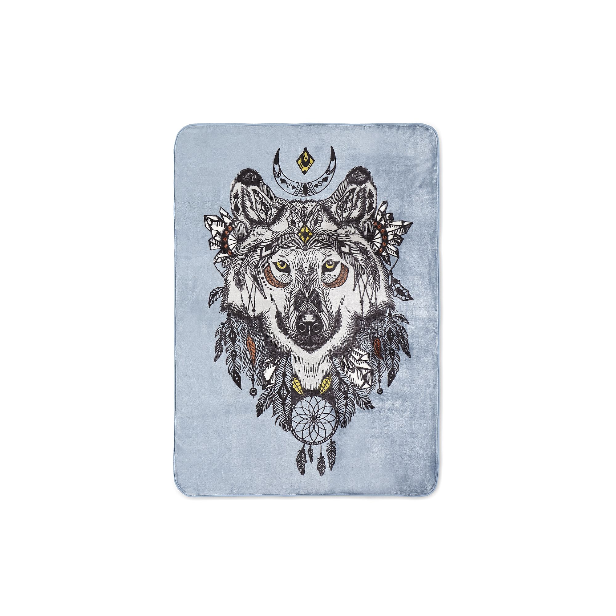 Shavel Home Products High Pile Oversized Luxury Throw, Spirit Wolf