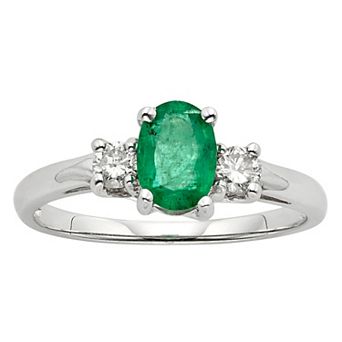 The Regal Collection 14k White Gold Oval Emerald & 1/5 Carat T.W. Diamond 3-Stone Ring