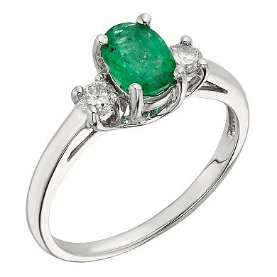 The Regal Collection 14k White Gold Oval Emerald & 1/5 Carat T.W. Diamond 3-Stone Ring