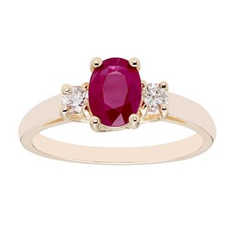 The Regal Collection 14k White Gold Ruby & 1/5 Carat T.W. Diamond 3-Stone Ring