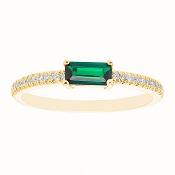 The Regal Collection 14k Gold 1/10 Carat T.W. Diamond & Lab-Created Emerald Stackable Ring