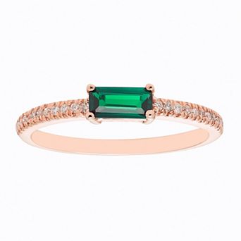The Regal Collection 14k Gold 1/10 Carat T.W. Diamond & Lab-Created Emerald Stackable Ring