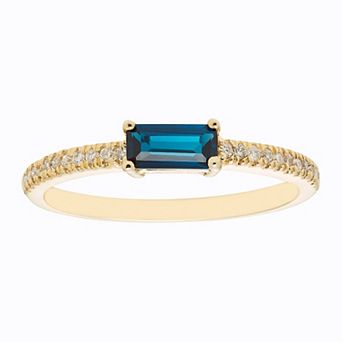 The Regal Collection 14k Gold 1/10 Carat T.W. Diamond & London Blue Topaz Stackable Ring