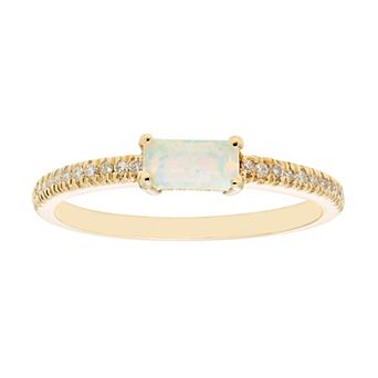 The Regal Collection 14k Gold 1/10 Carat T.W. Diamond & Lab-Created White Opal Stackable Ring