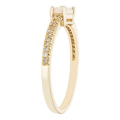 The Regal Collection 14k Gold 1/10 Carat T.W. Diamond & Lab-Created White Opal Stackable Ring