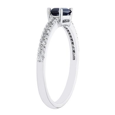 The Regal Collection 14k Gold 1/10 Carat T.W. Diamond & Lab-Created Sapphire Stackable Ring